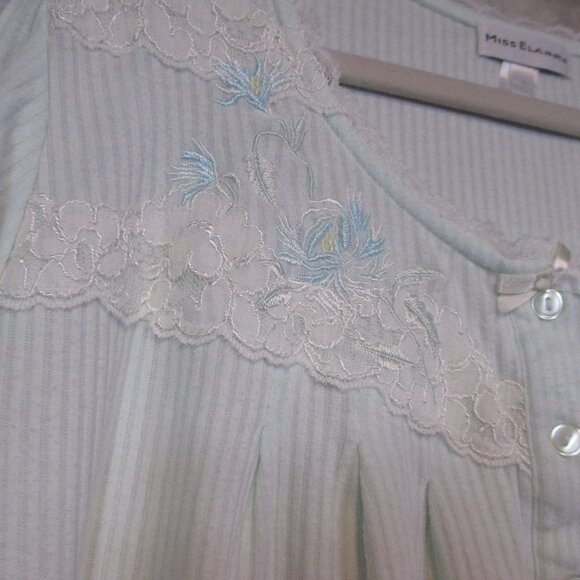 Miss Elaine Mint Green Cotton Blend Knit Nightgown Embroidered Size L - Picture 4 of 6
